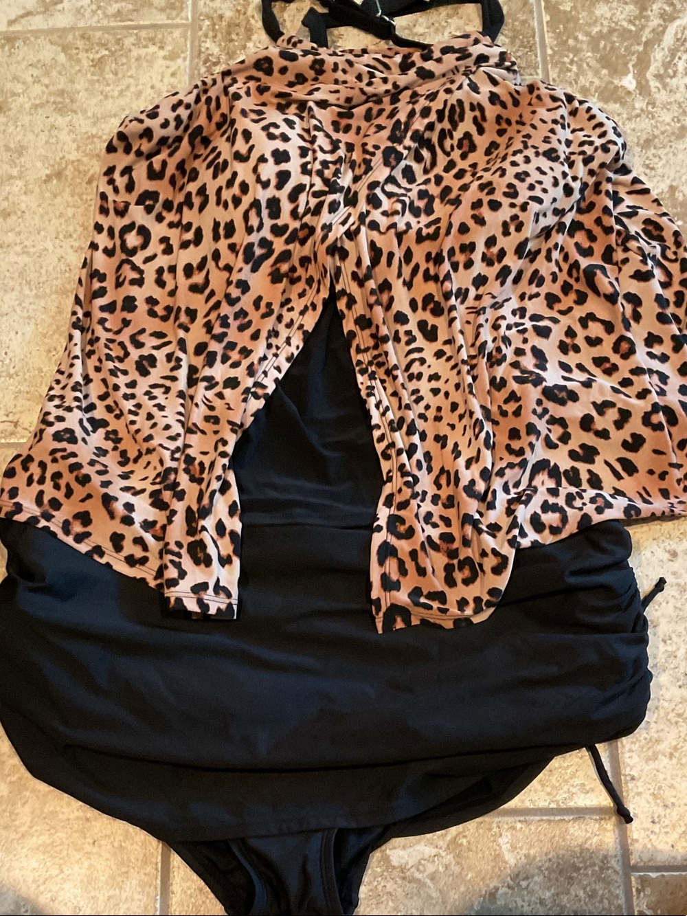 Leopard Print Brown Halter Swim Skirt